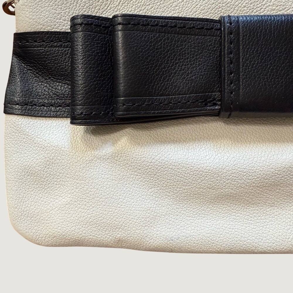 Kate Spade New York Leather Bow Crossbody Bag Purse Polka Dot Lining White Black - Picture 2 of 13